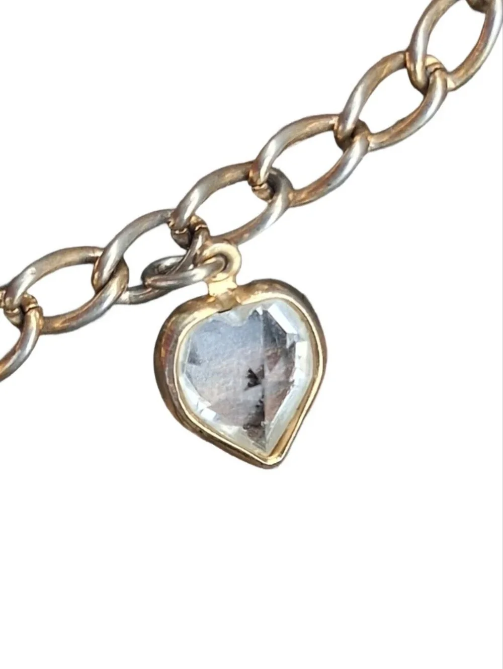 Vintage Heart Charm Bracelet Gold Tone Locket Rose Faux Pearl Rhinestone